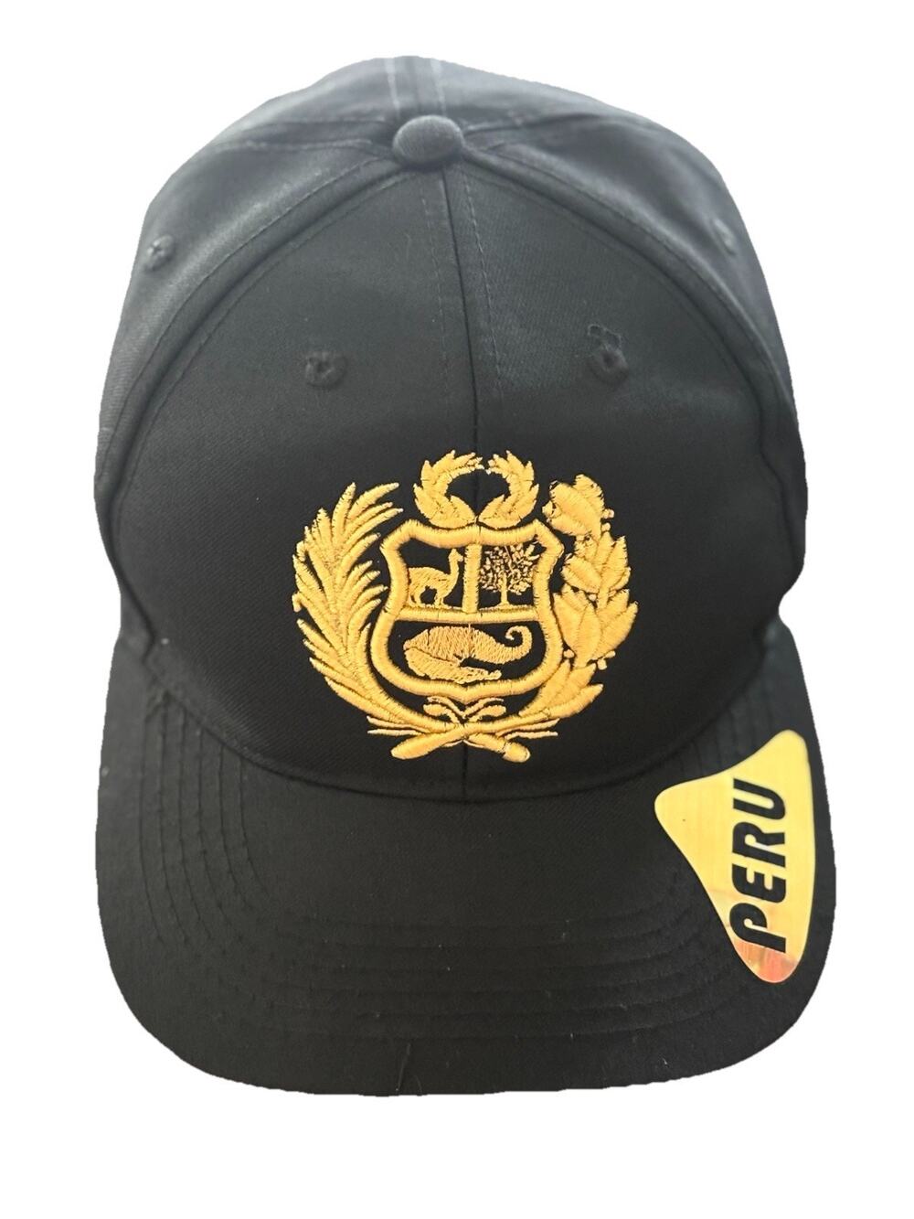 Peru Black & Gold Embroidered Crest Baseball Cap Adjustable Unisex One Size